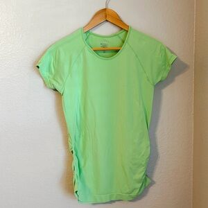 Athleta Bright Green Short Sleeve Breathable Fitted Workout Top, Size Medium